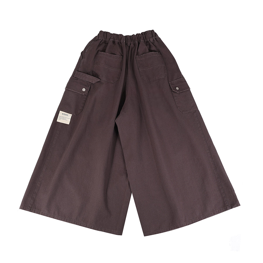 CANVAS MULTI POCKETS WIDE PANTS - CHARCOAL