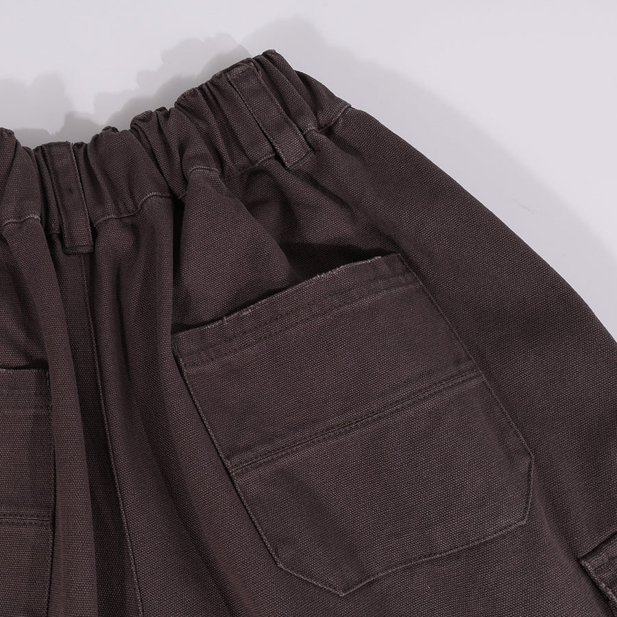 CANVAS MULTI POCKETS WIDE PANTS - CHARCOAL