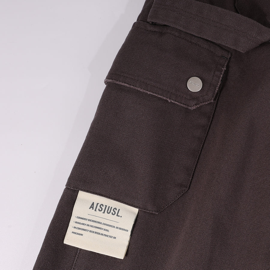 CANVAS MULTI POCKETS WIDE PANTS - CHARCOAL