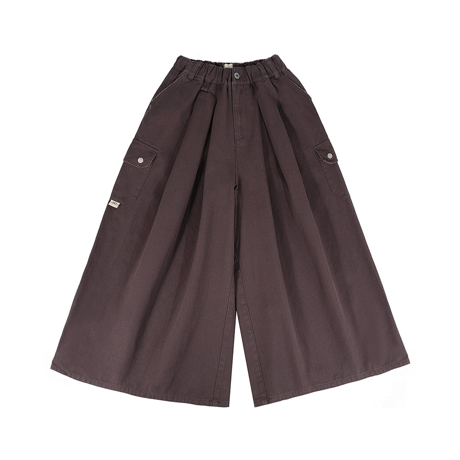 CANVAS MULTI POCKETS WIDE PANTS - CHARCOAL