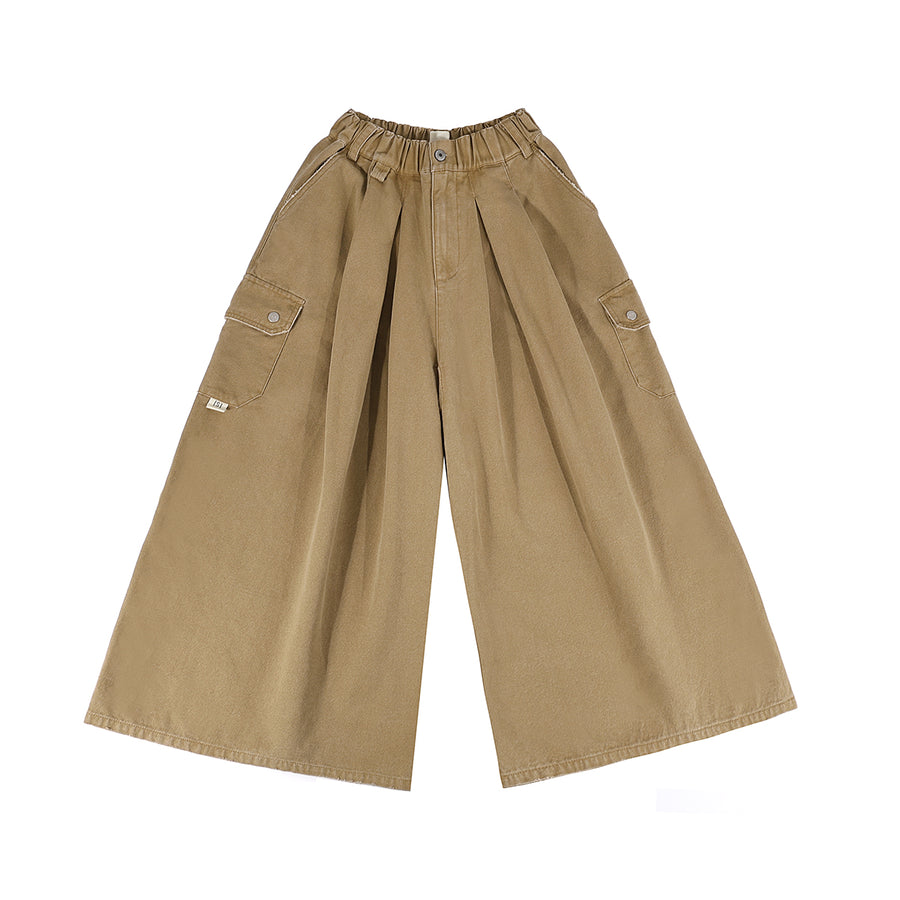 CANVAS MULTI POCKETS WIDE PANTS - BROWN