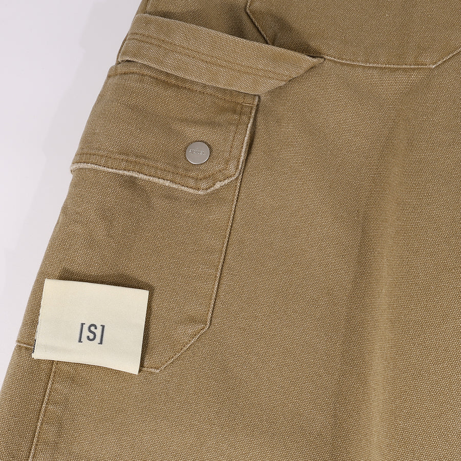 CANVAS MULTI POCKETS WIDE PANTS - BROWN
