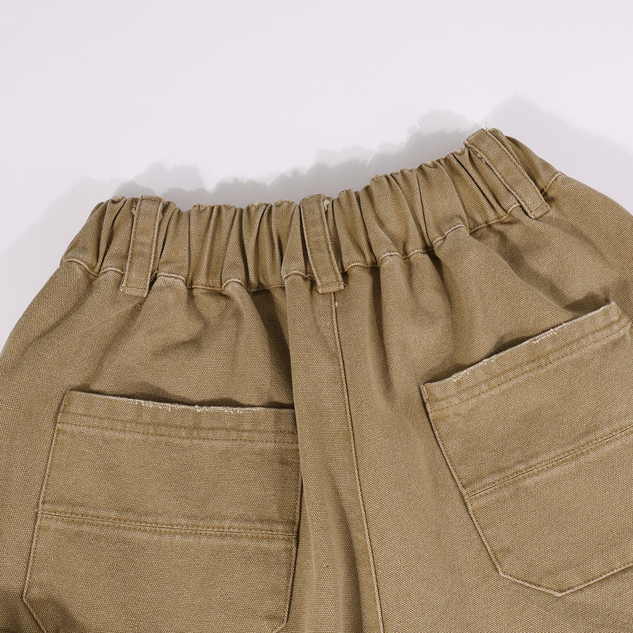 CANVAS MULTI POCKETS WIDE PANTS - BROWN