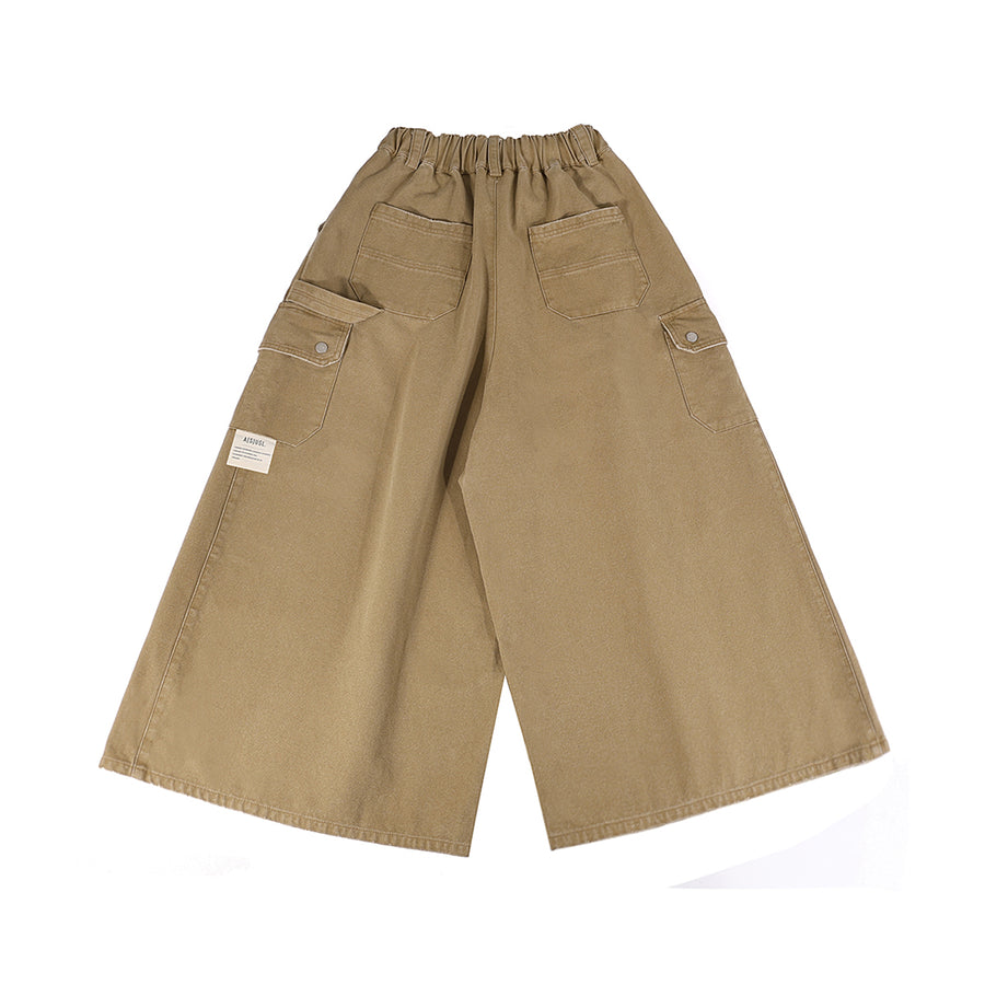 CANVAS MULTI POCKETS WIDE PANTS - BROWN