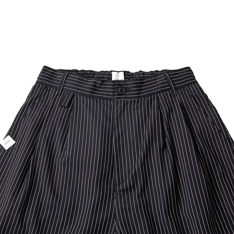 PINSTRIPE WIDE SHORTS - BLACK