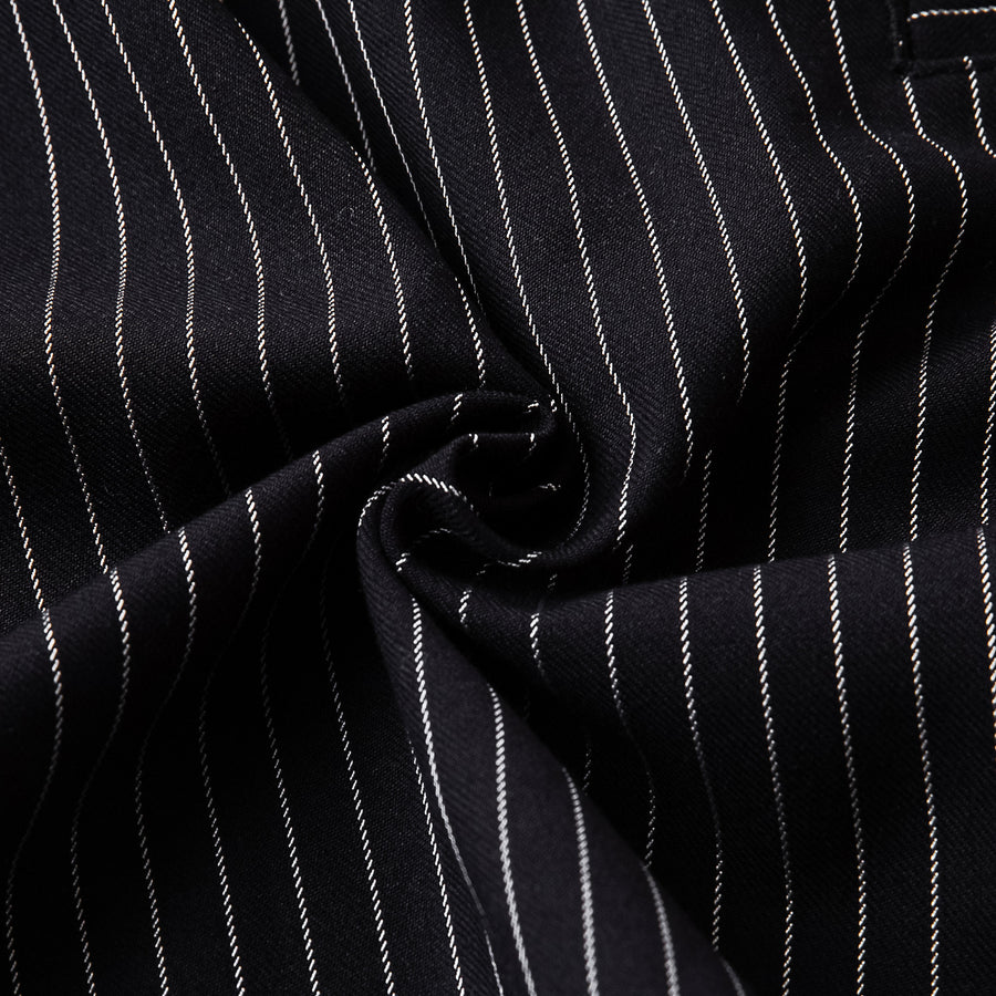 PINSTRIPE WIDE SHORTS - BLACK