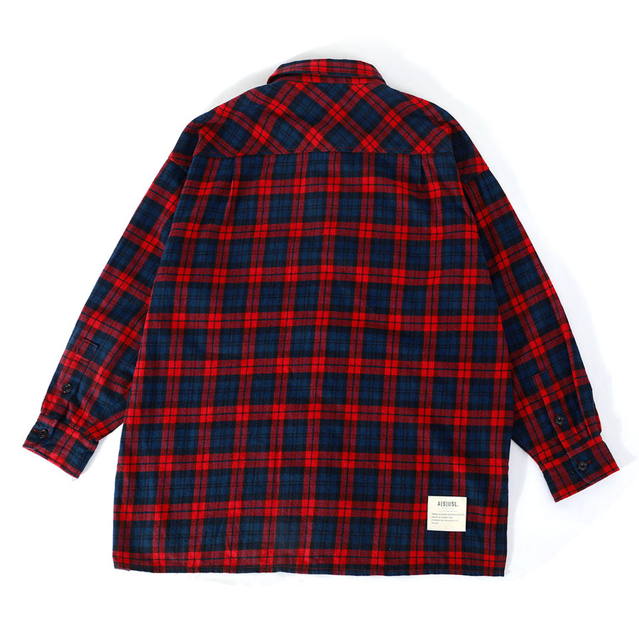 Flannel Checks Oversize Shirt - RED CHECKS